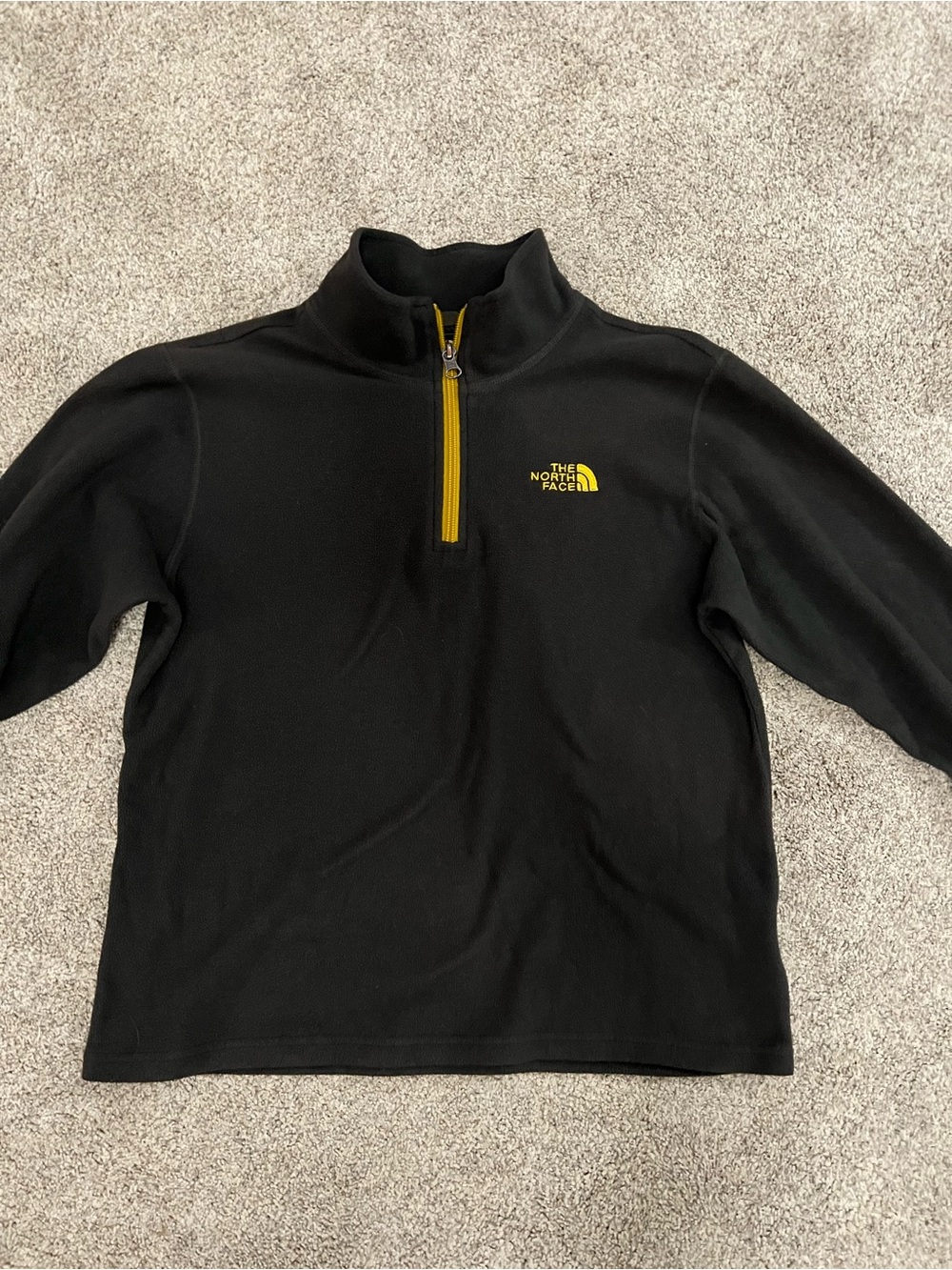 The North Face Boy’s Dark Gray Half-Zip Fleece with Yellow Trim Comfy Soft 14/16